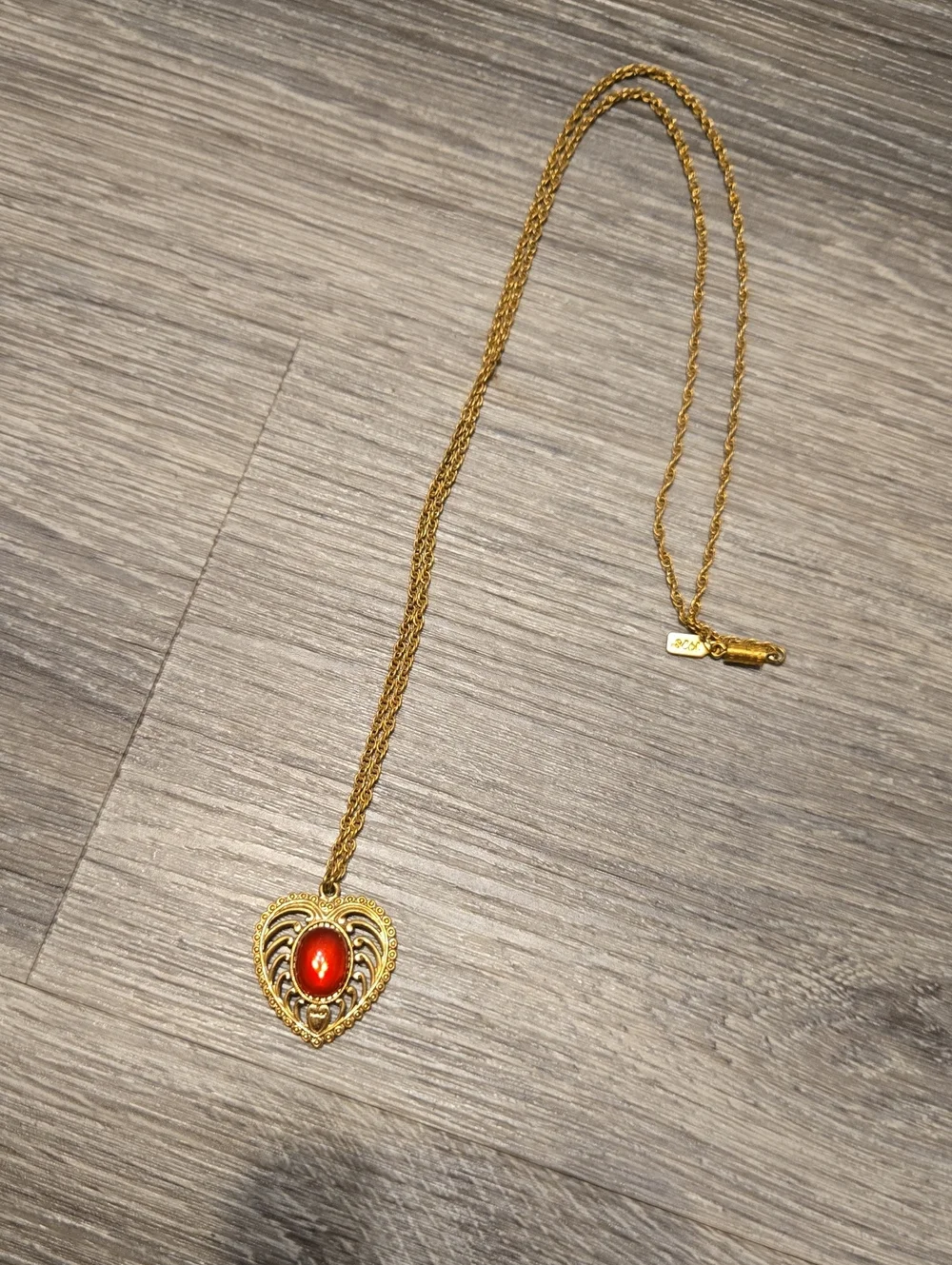 Vintage 1928 Filigree Heart Victorian Revival Style Stone Pendant